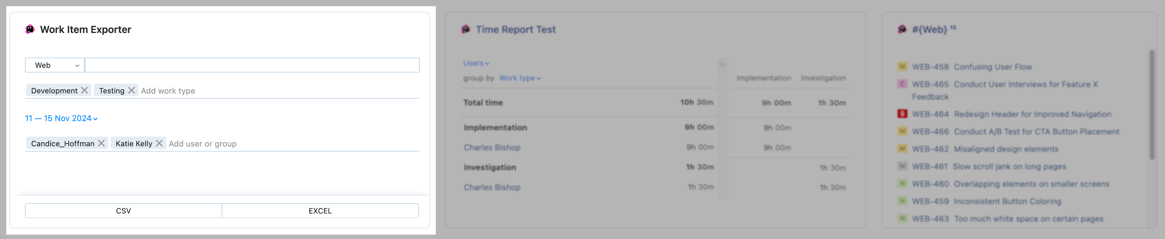 Work Item Exporter widget example Work Item Exporter widget example