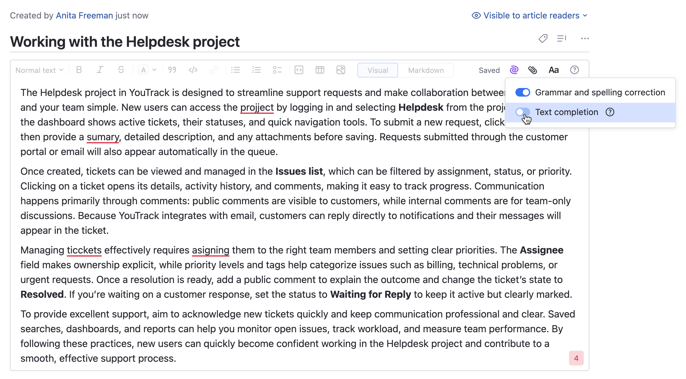 The option for switching the Grazie writing assistant on and off. The option for switching the Grazie writing assistant on and off.