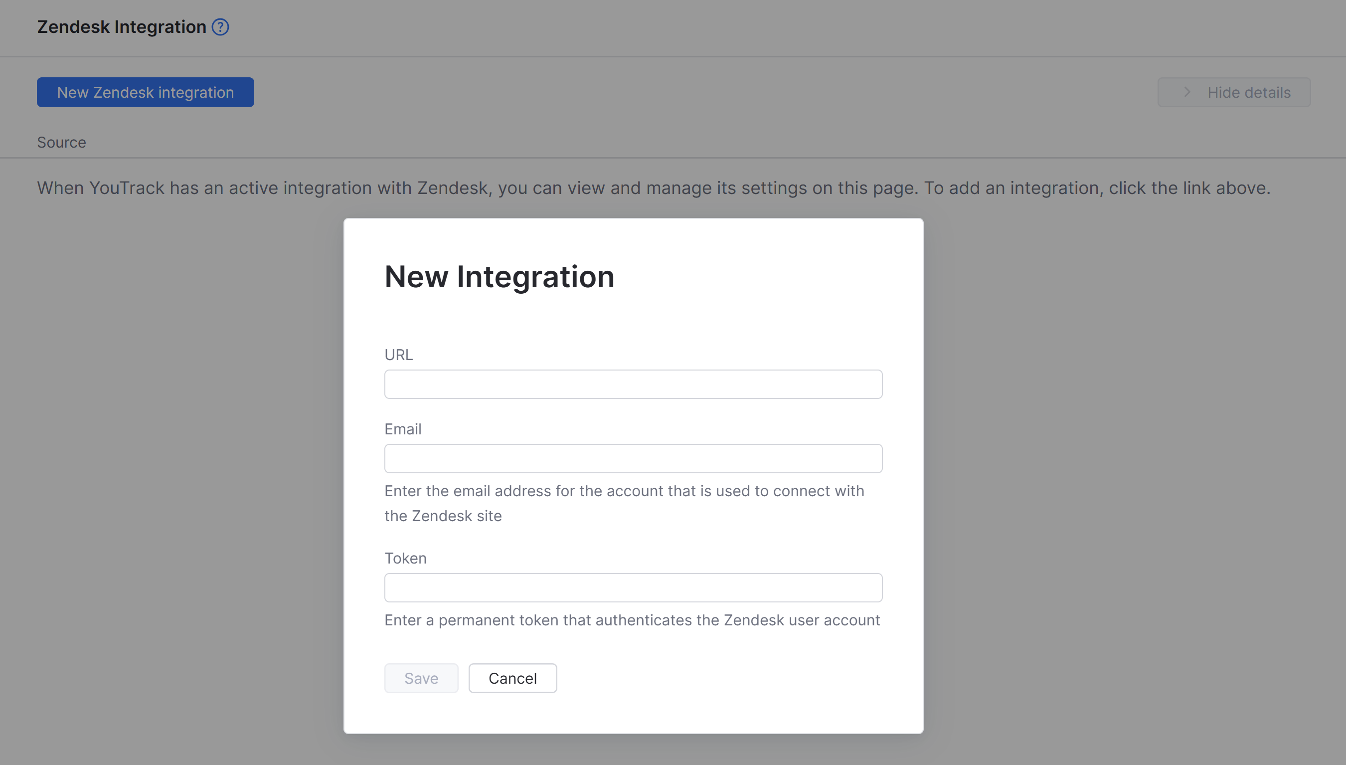 New Zendesk integration form New Zendesk integration form