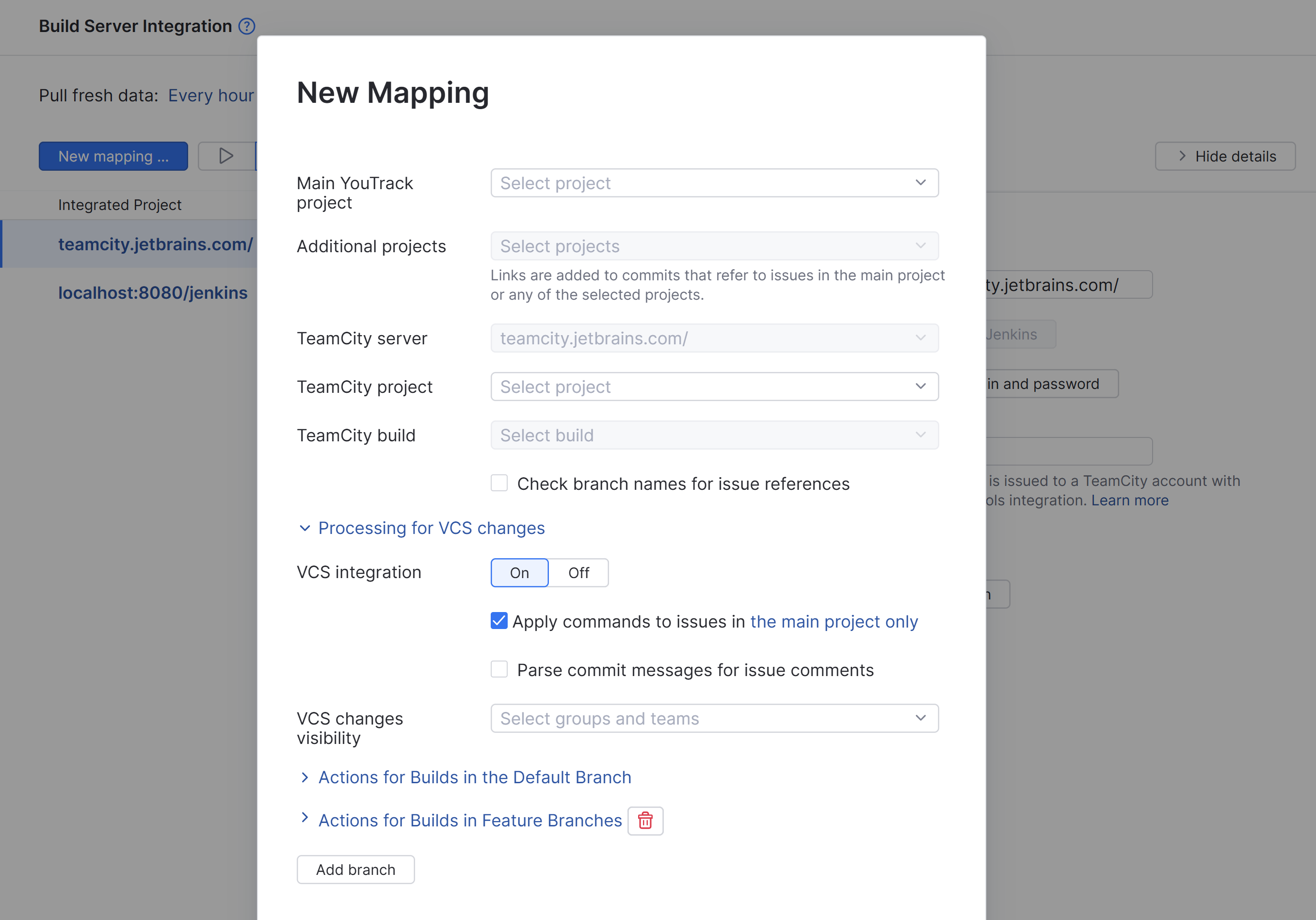 TeamCity mapping options. TeamCity mapping options.