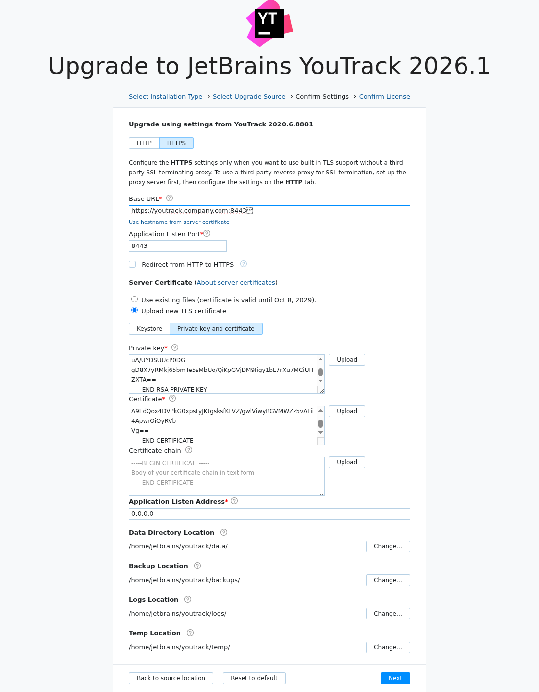 Upload new server certificate during upgrade Upload new server certificate during upgrade