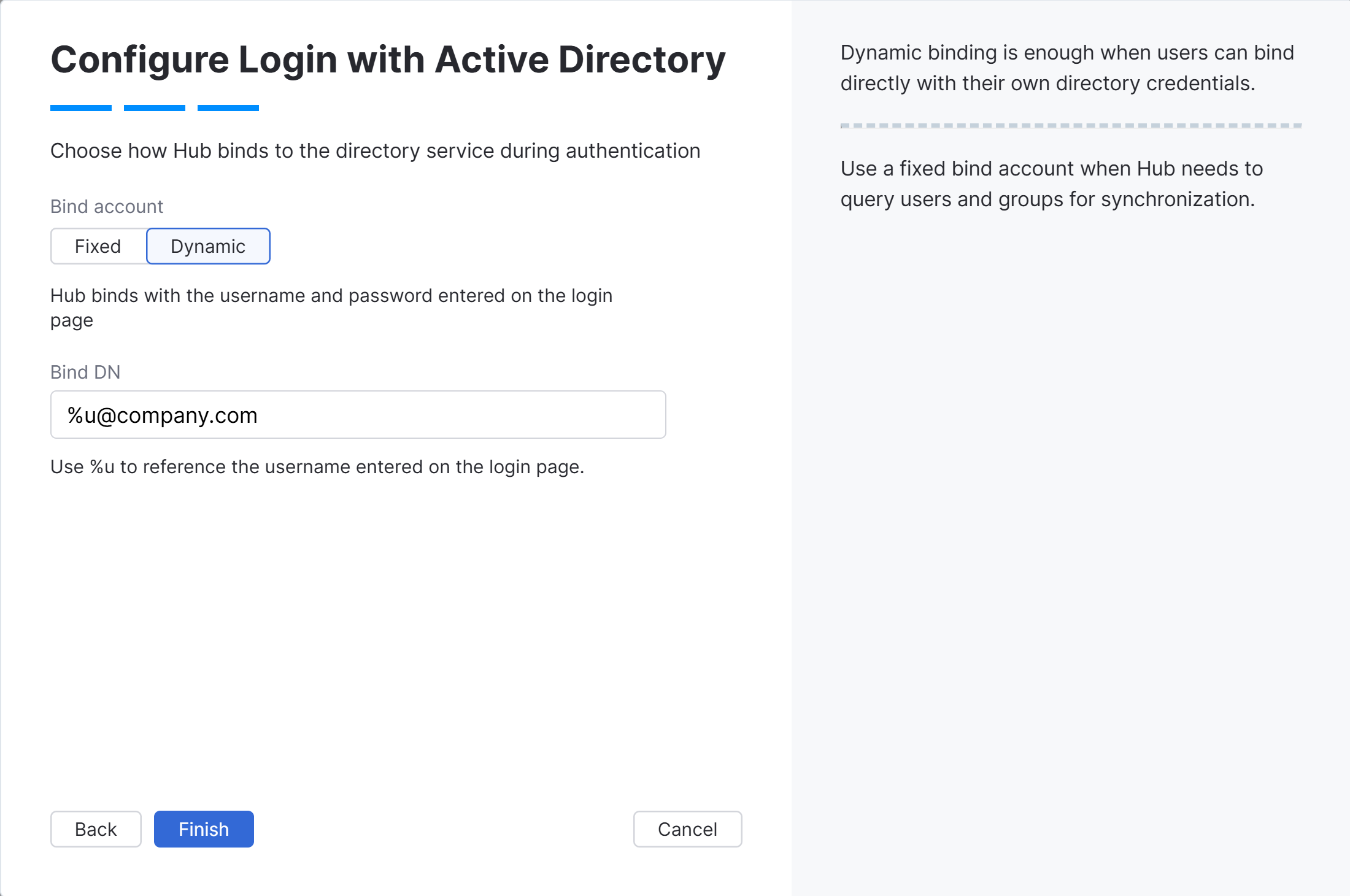 Wizard step for dynamic Active Directory binding.