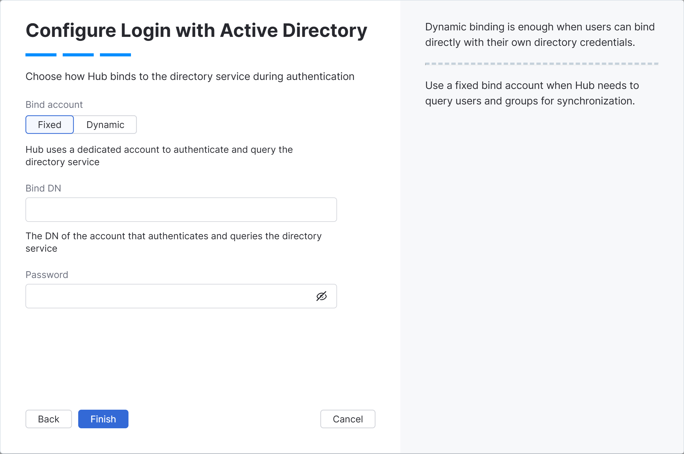 Wizard step for fixed Active Directory binding.