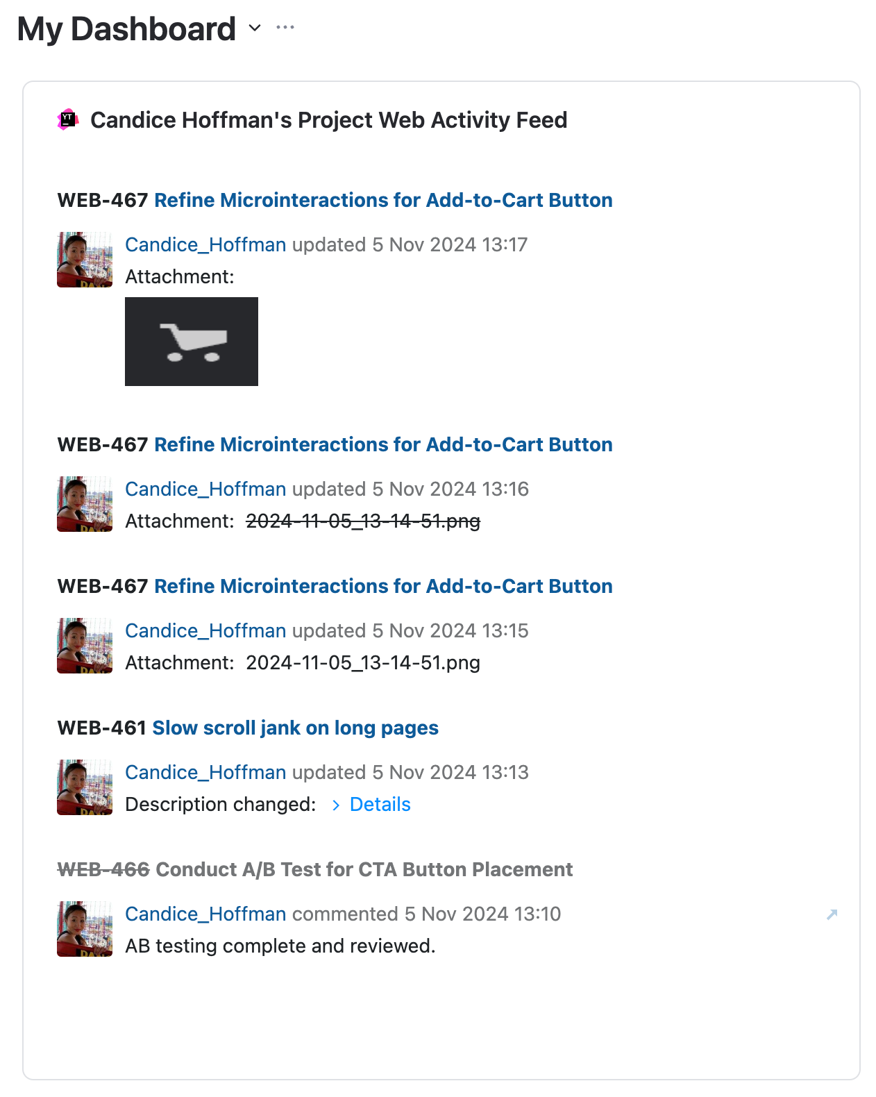 Activity Feed widget example Activity Feed widget example