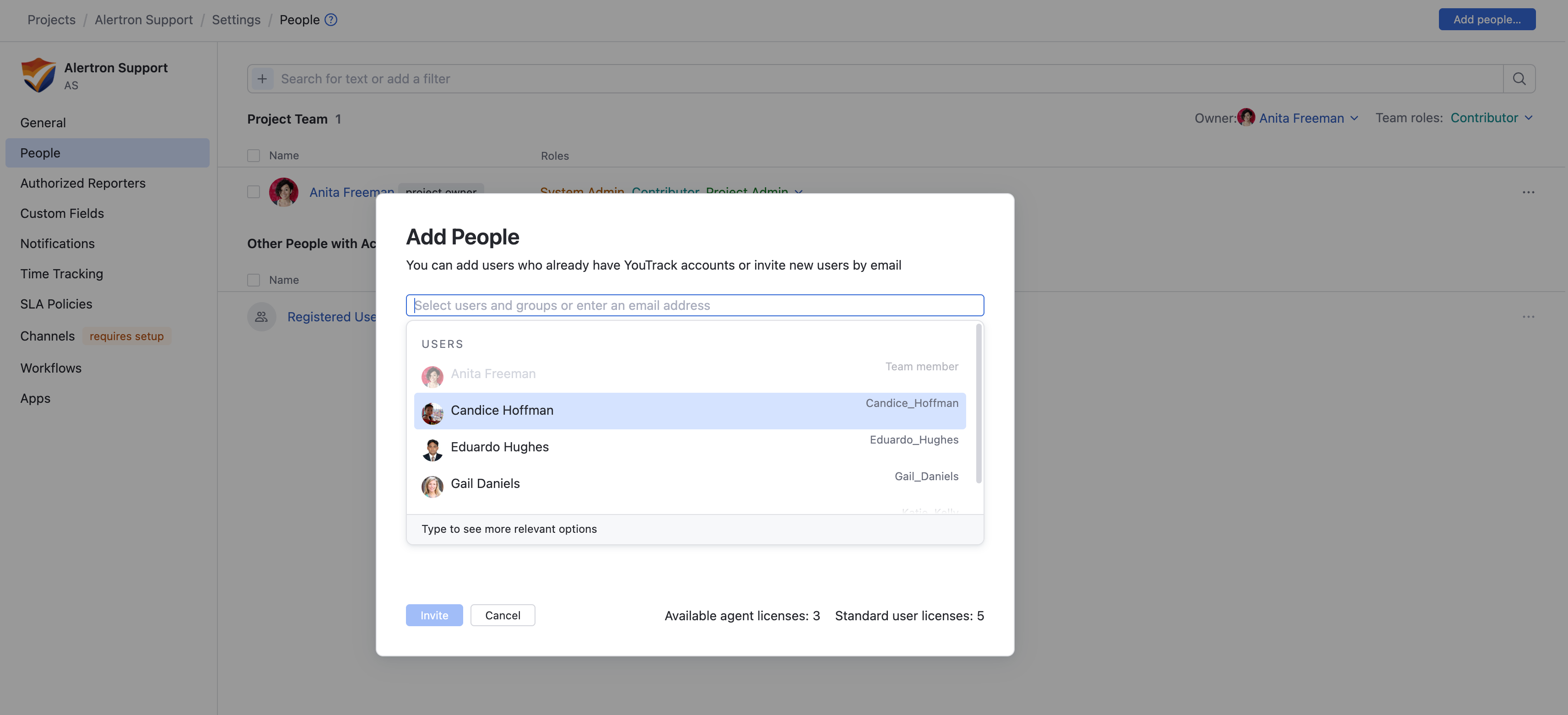 The dialog for adding members to a helpdesk project. The dialog for adding members to a helpdesk project.