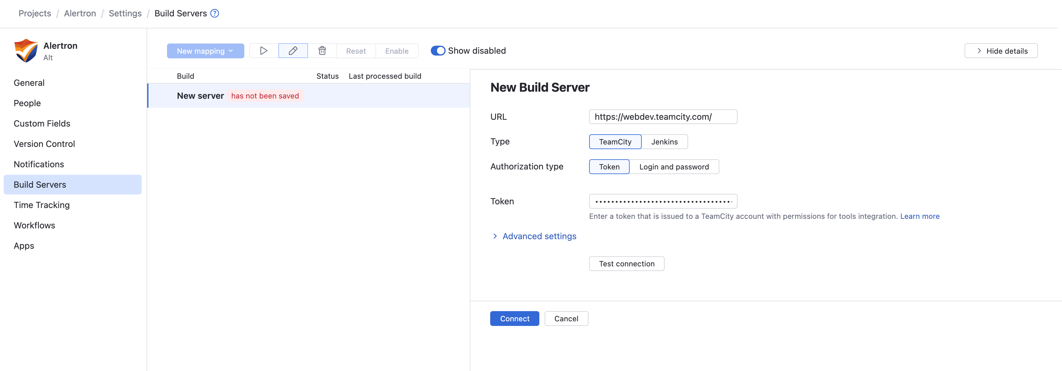 Settings for integrating with a new TeamCity server. Settings for integrating with a new TeamCity server.