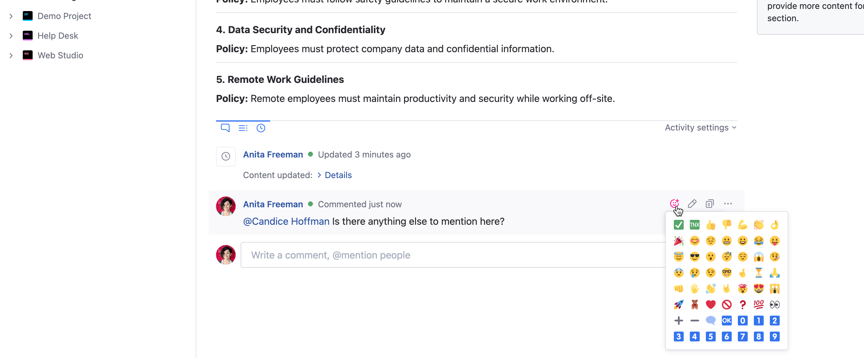 The menu for adding a reaction to an article comment. The menu for adding a reaction to an article comment.