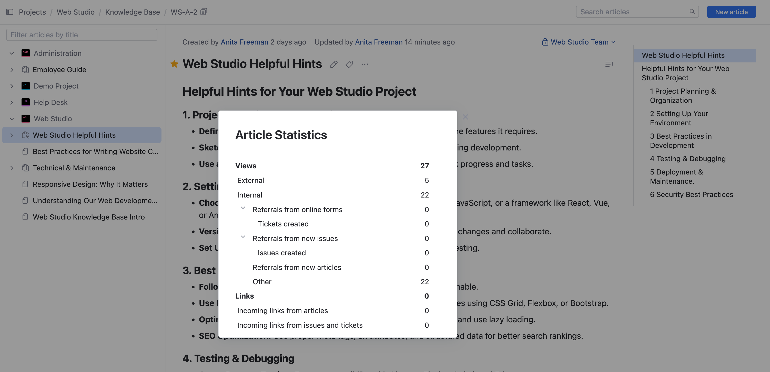 The Article Statistics window. The Article Statistics window.