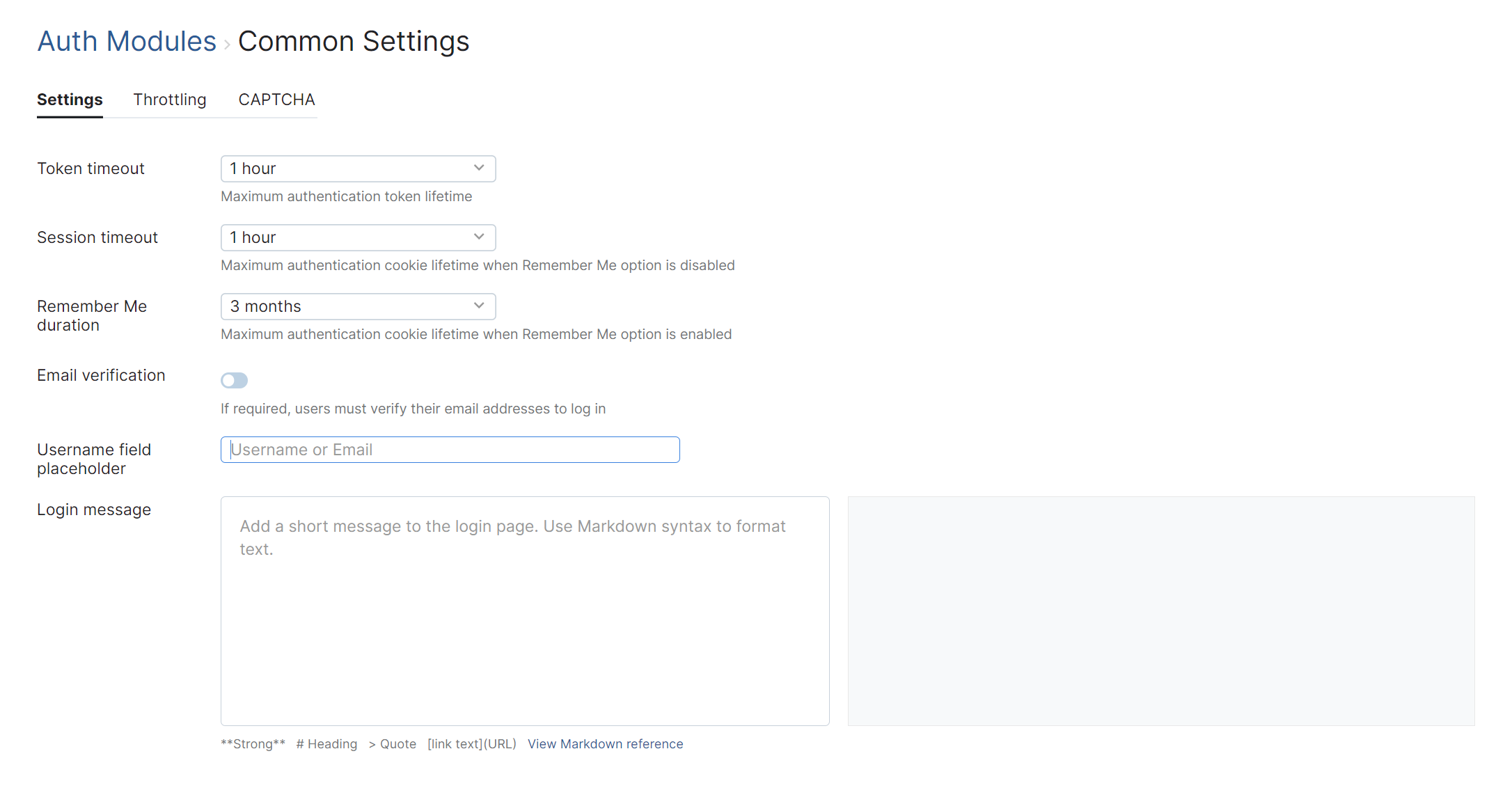 Auth module common settings general Auth module common settings general