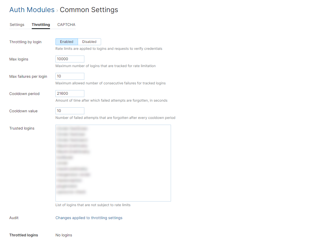 Auth module common settings throttling Auth module common settings throttling
