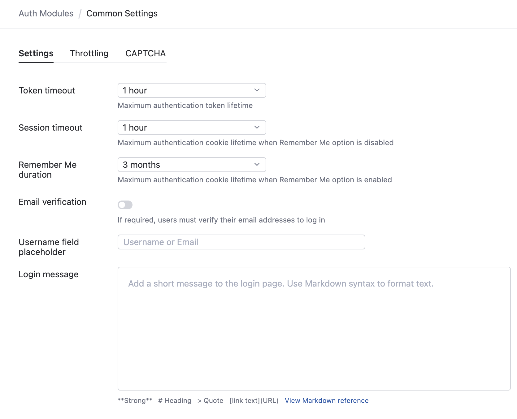 Auth modules common settings incloud Auth modules common settings incloud