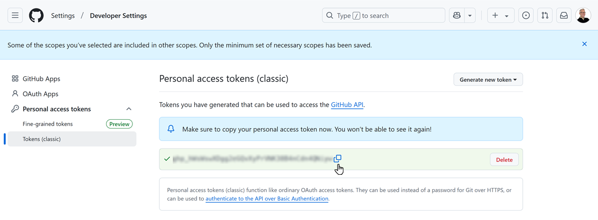 copy token in GitHub copy token in GitHub