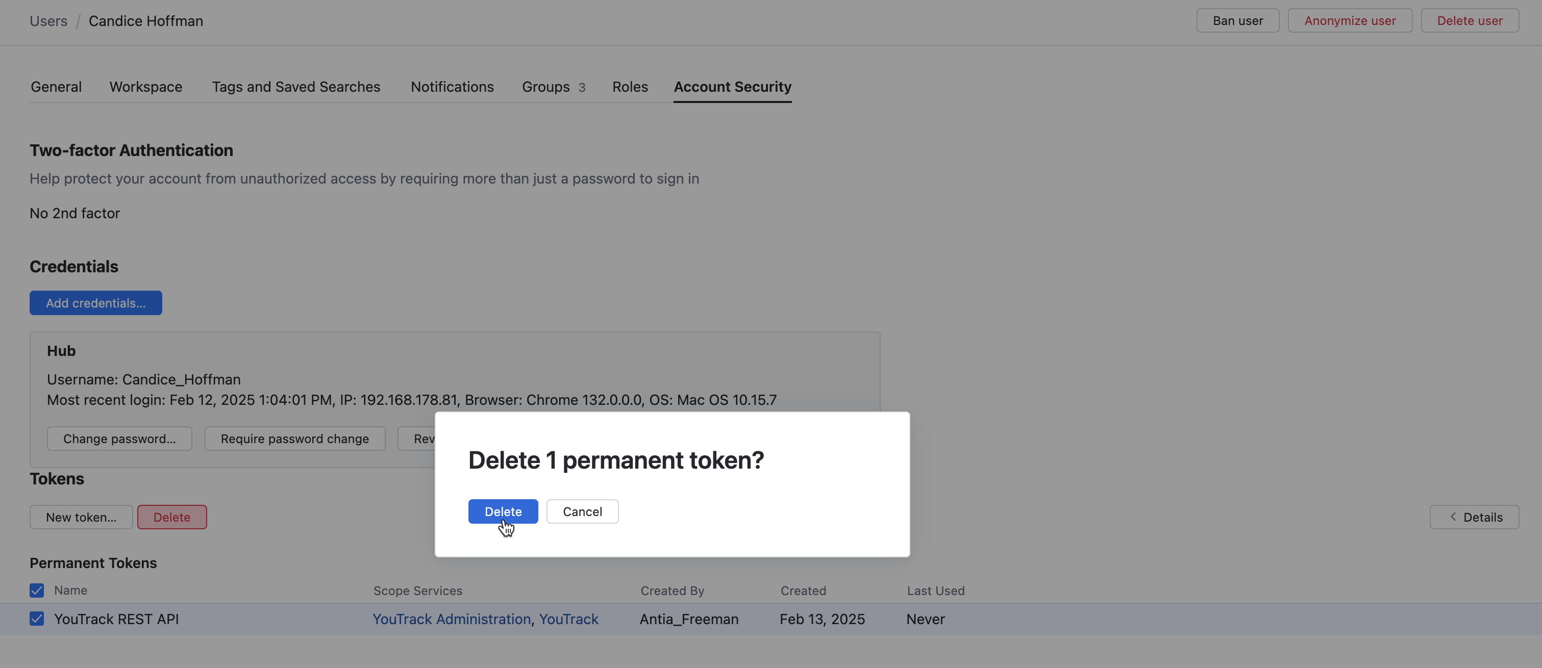 Delete permanent token Delete permanent token