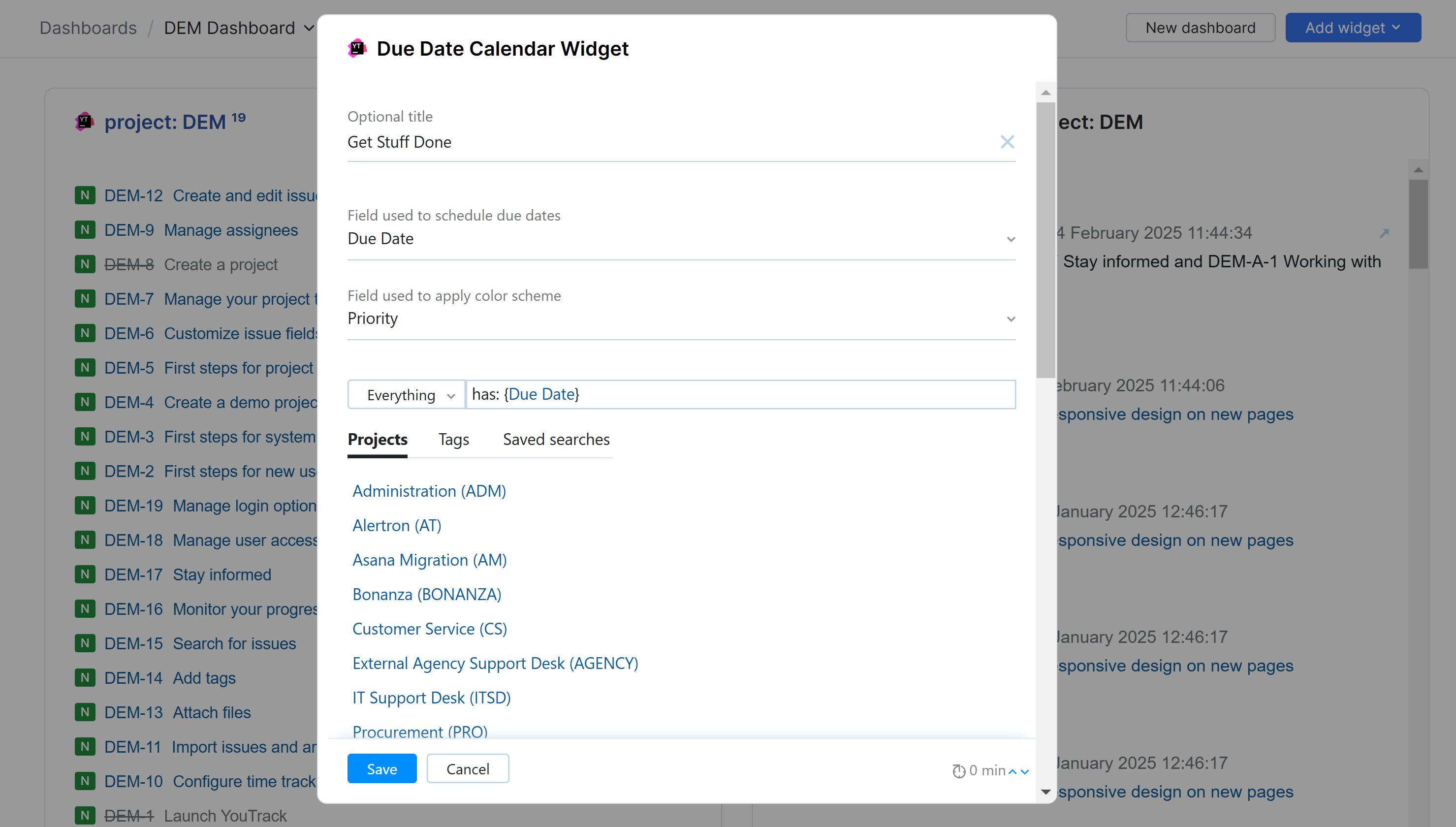 Calendar widget settings Calendar widget settings