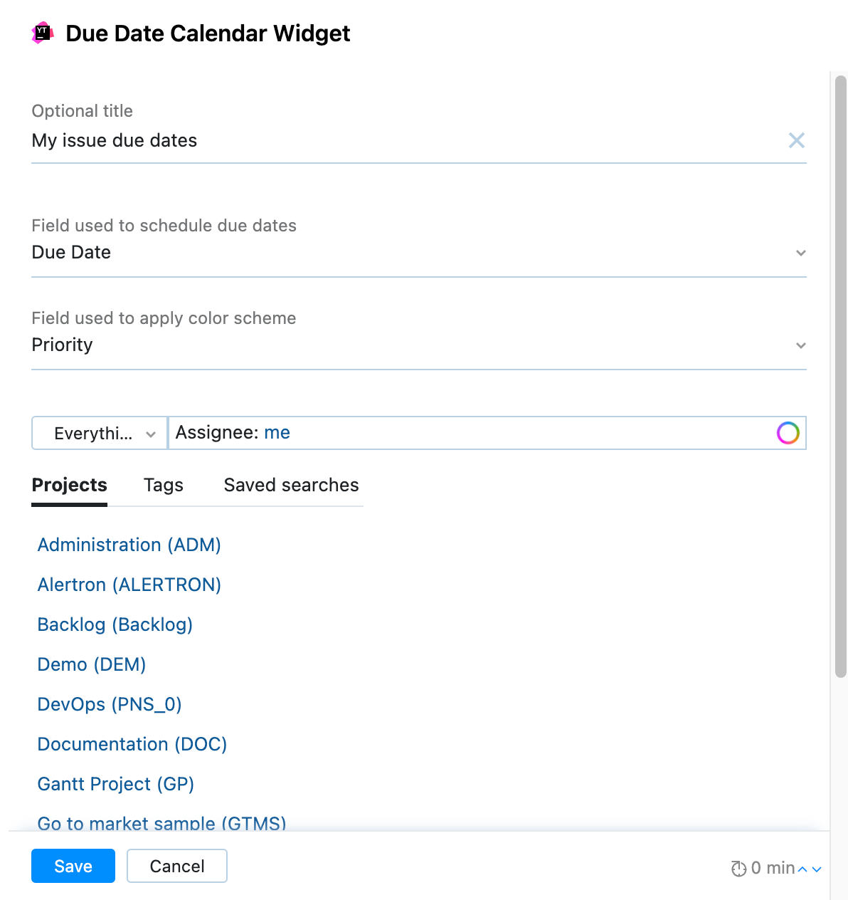 Due Date Calendar widget example configuration Due Date Calendar widget example configuration