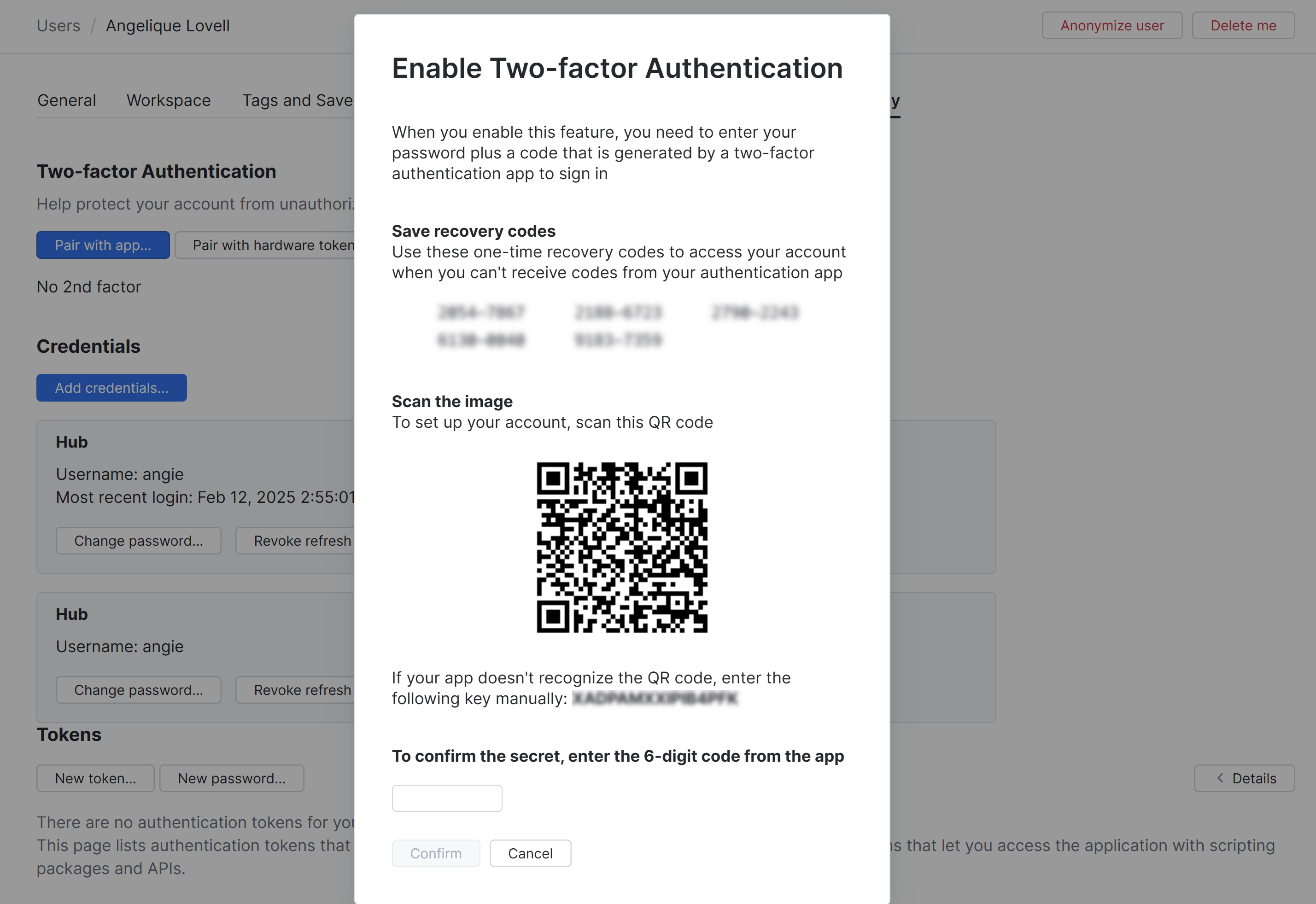 Enable two-factor authentication dialog Enable two-factor authentication dialog