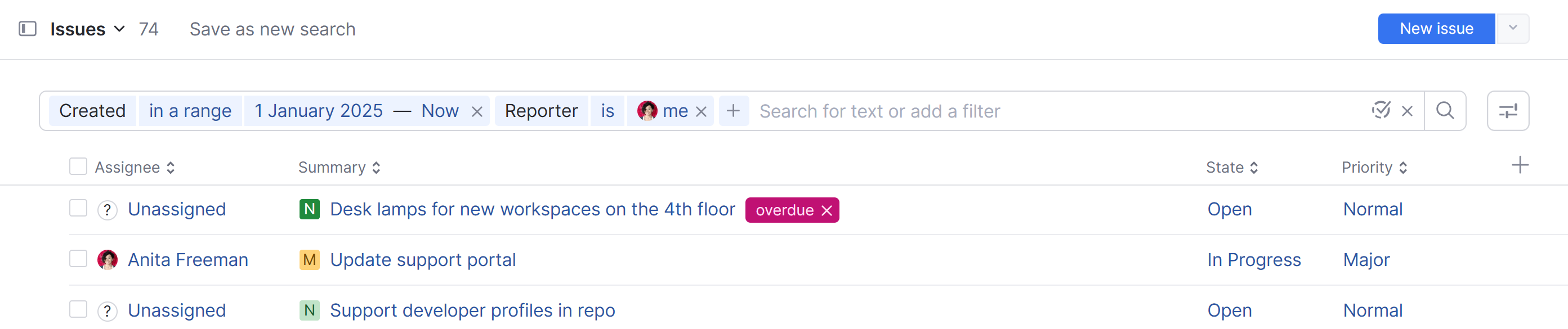 A filtered list of issues. A filtered list of issues.