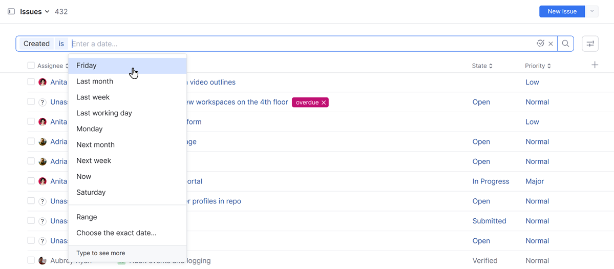 The list of possible values for a filter. The list of possible values for a filter.