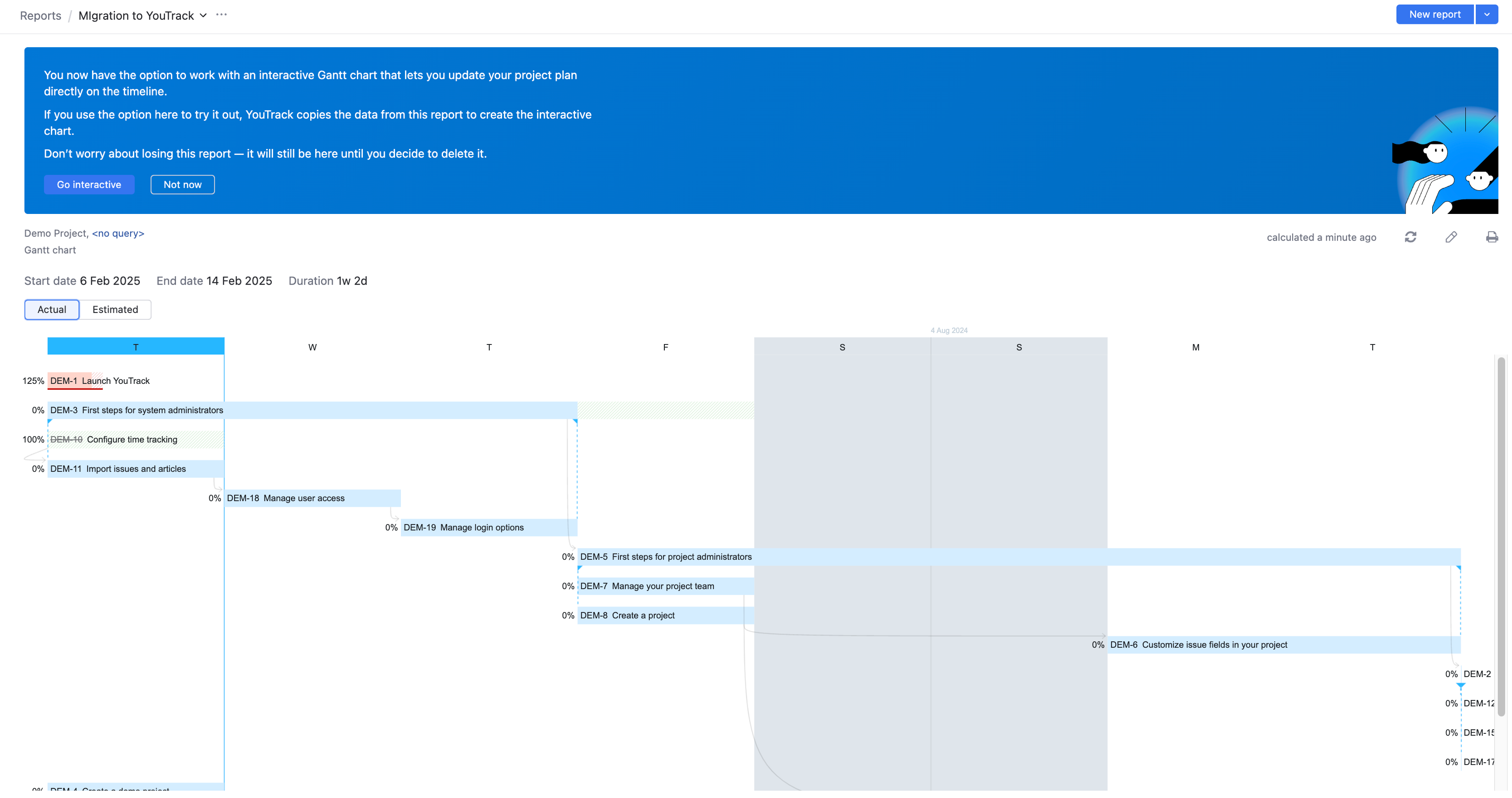 Option to migrate to the interactive chart in the report header. Option to migrate to the interactive chart in the report header.