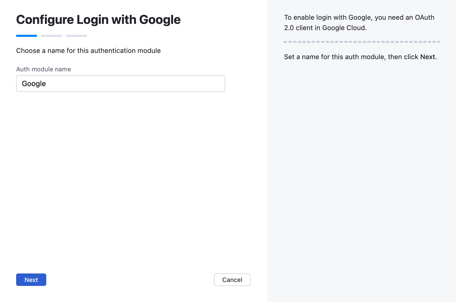 Wizard step for Google authentication module name.