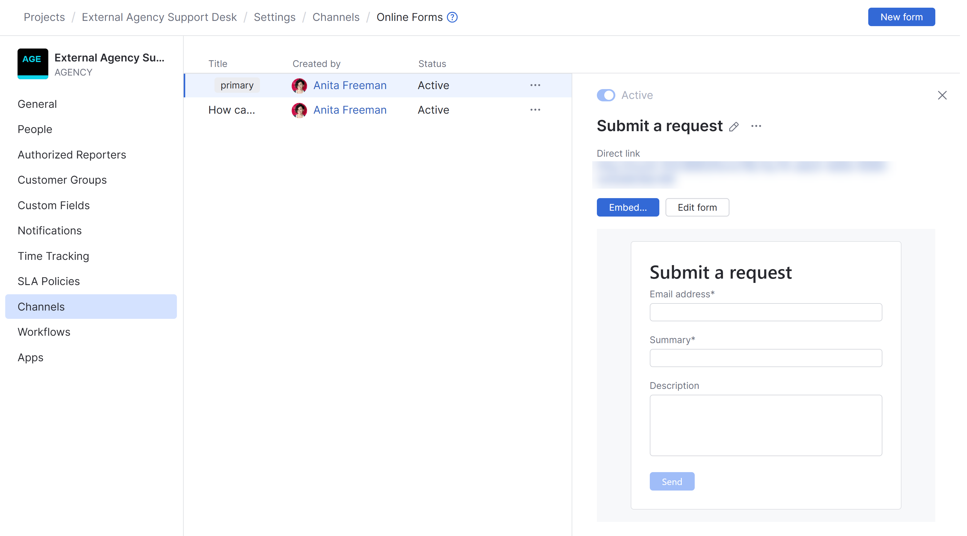 The default form in a helpdesk project. The default form in a helpdesk project.