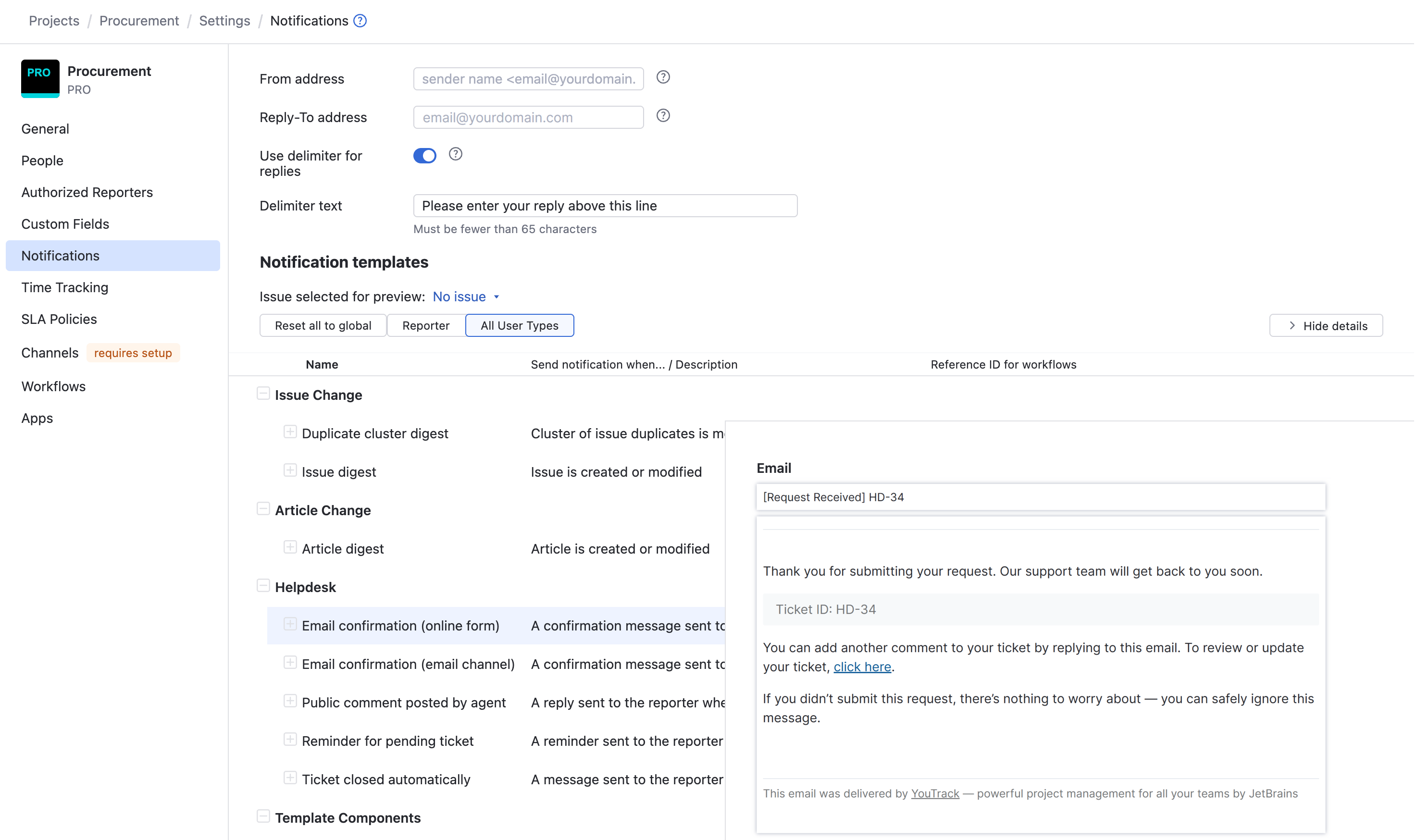 The settings for customizing the sender name in a helpdesk project. The settings for customizing the sender name in a helpdesk project.