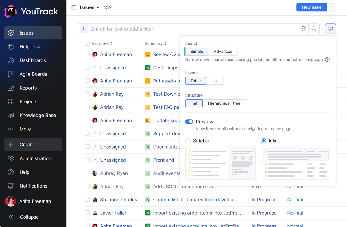 The option to use simple search for the list of issues. The option to use simple search for the list of issues.