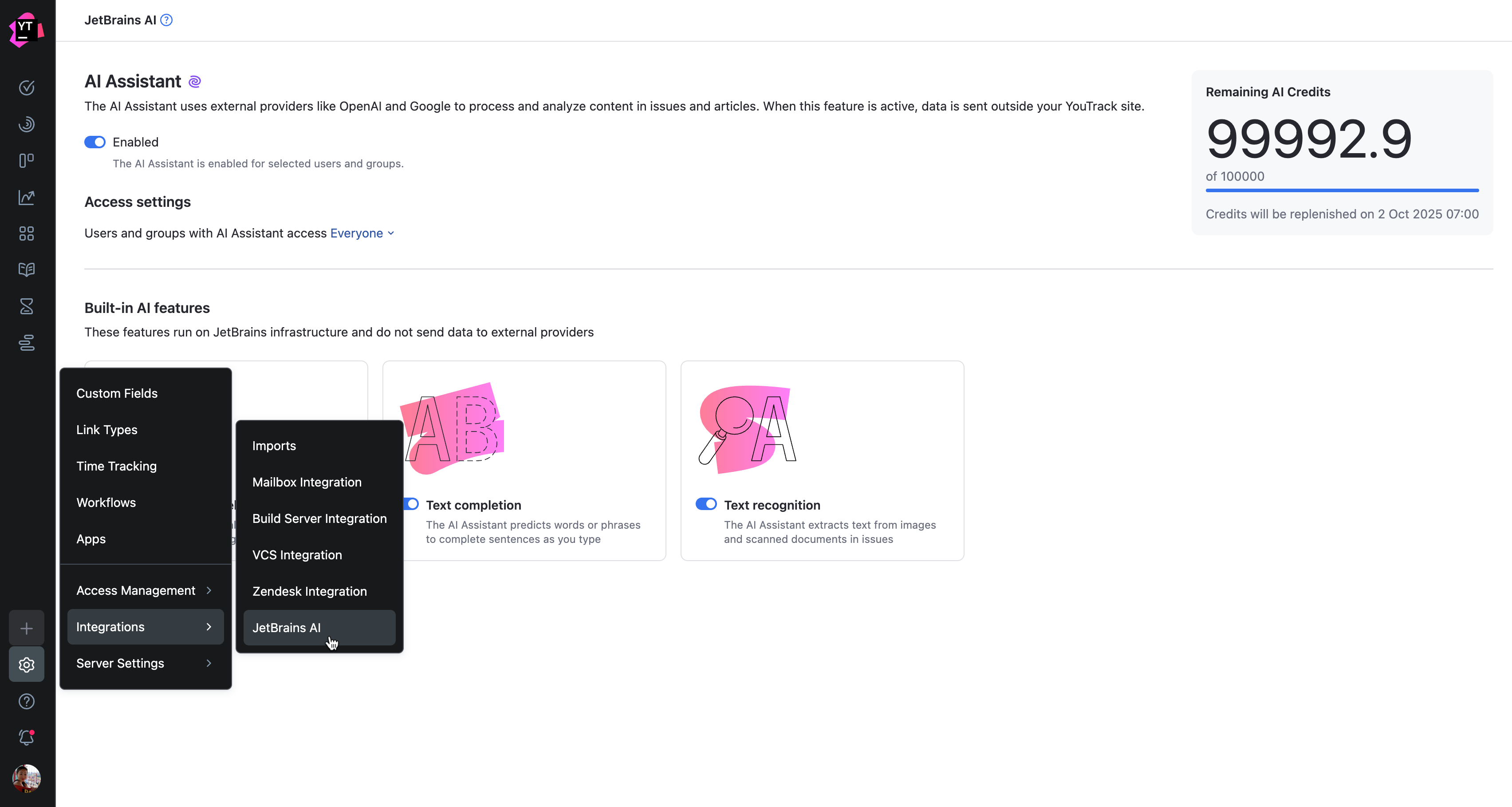 JetBrains AI Integration settings. JetBrains AI Integration settings.