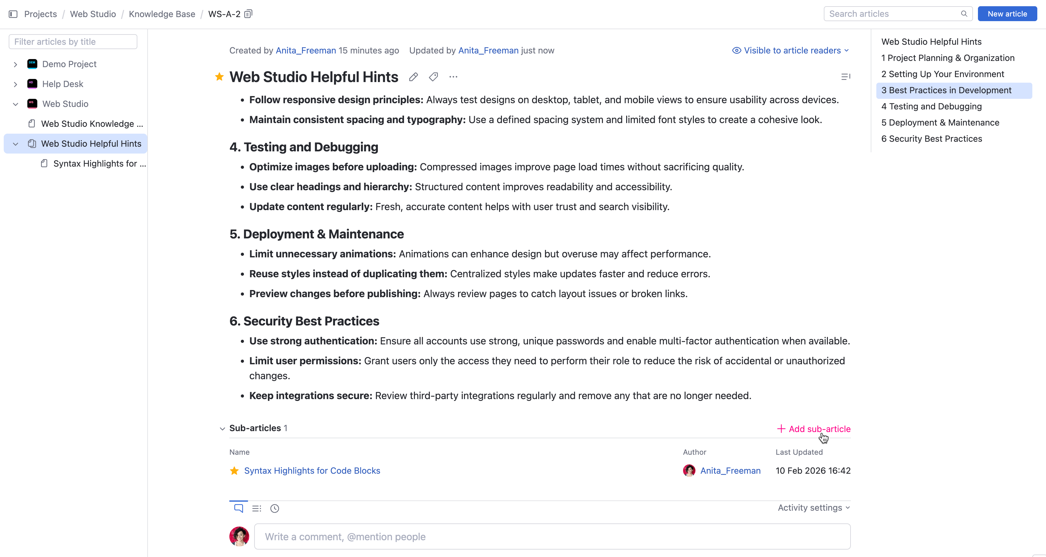 Adding a sub-article from an article. Adding a sub-article from an article.