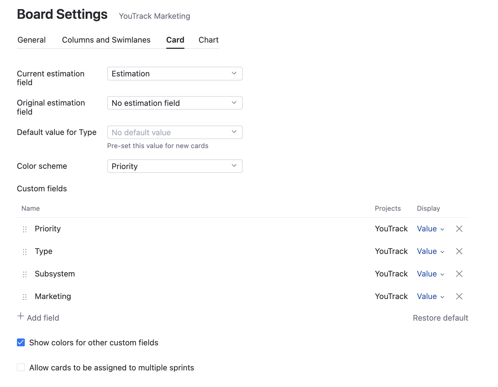 Multi-project card settings Multi-project card settings