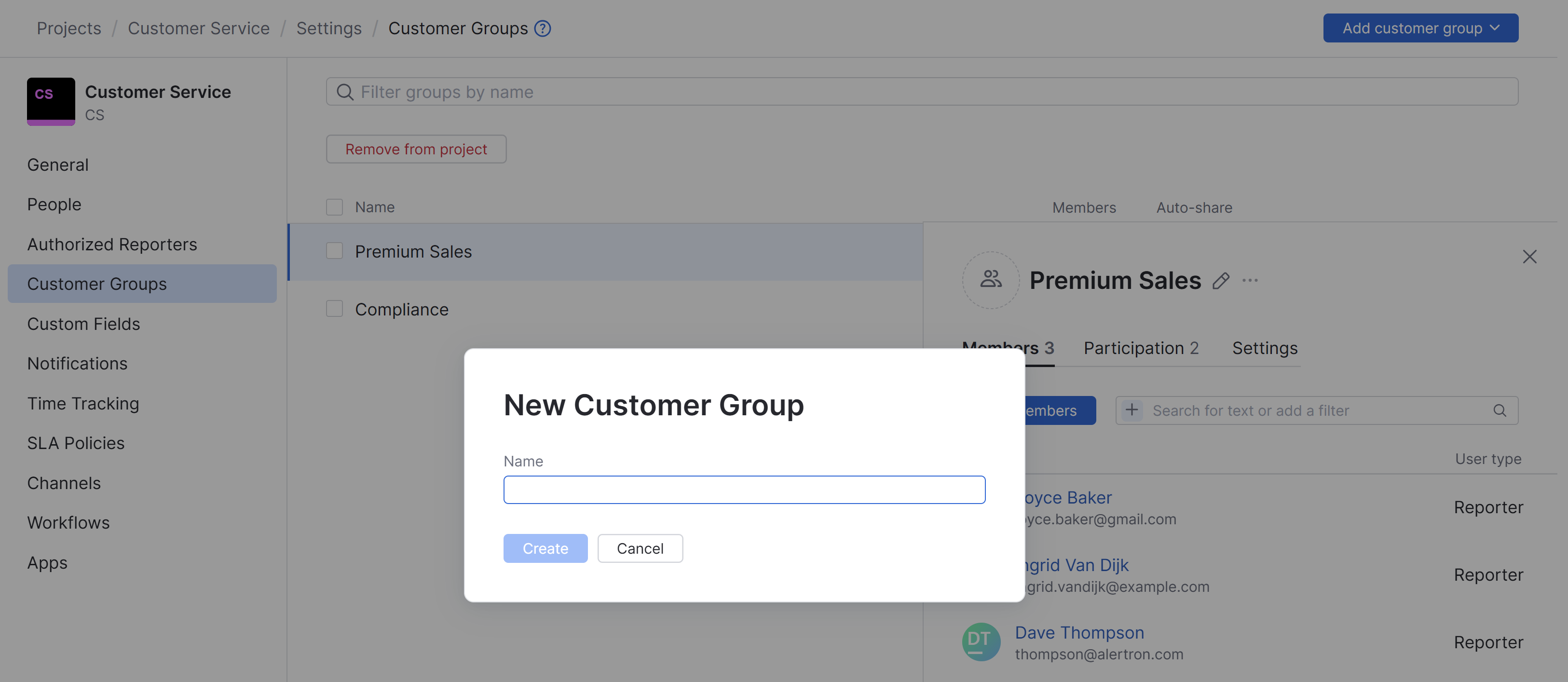 The dialog for adding a new customer group. The dialog for adding a new customer group.