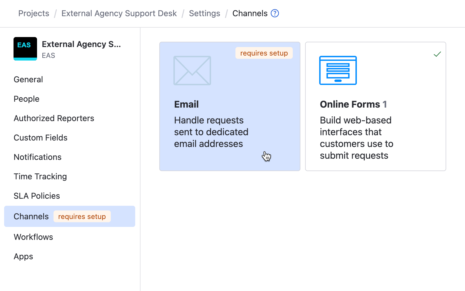 The New Email Channel dialog. The New Email Channel dialog.