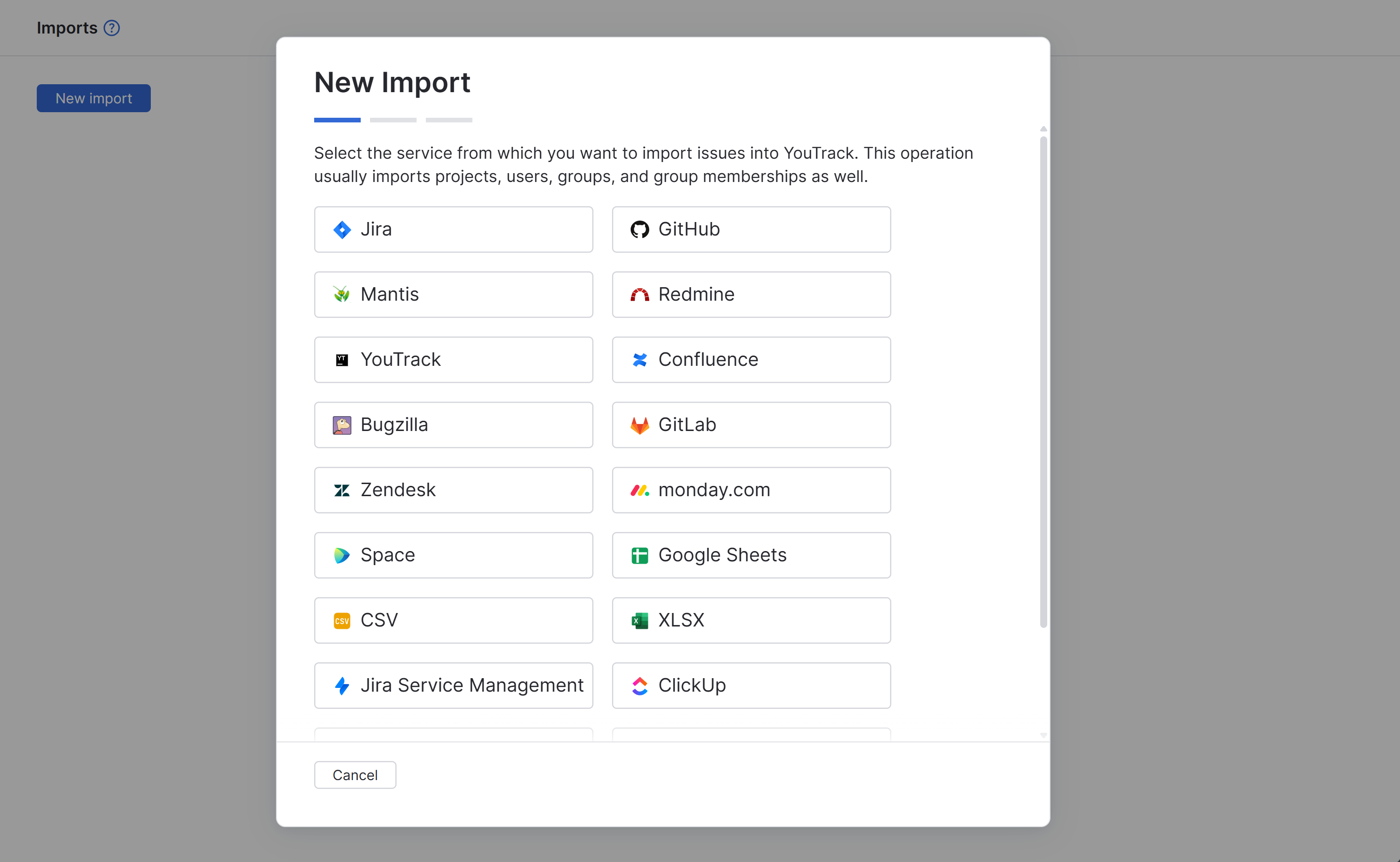 New import dialog New import dialog