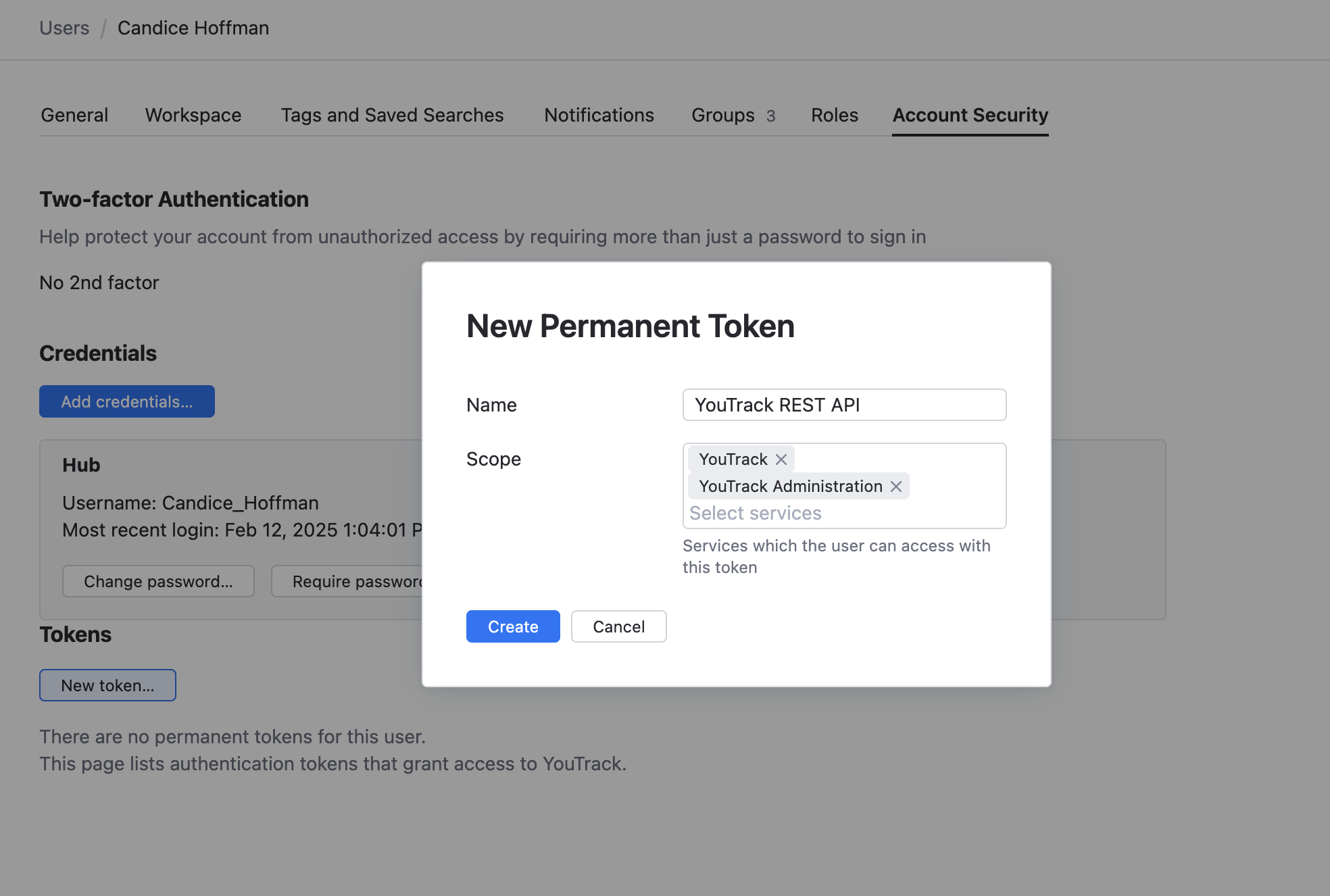 New permanent token dialog. New permanent token dialog.
