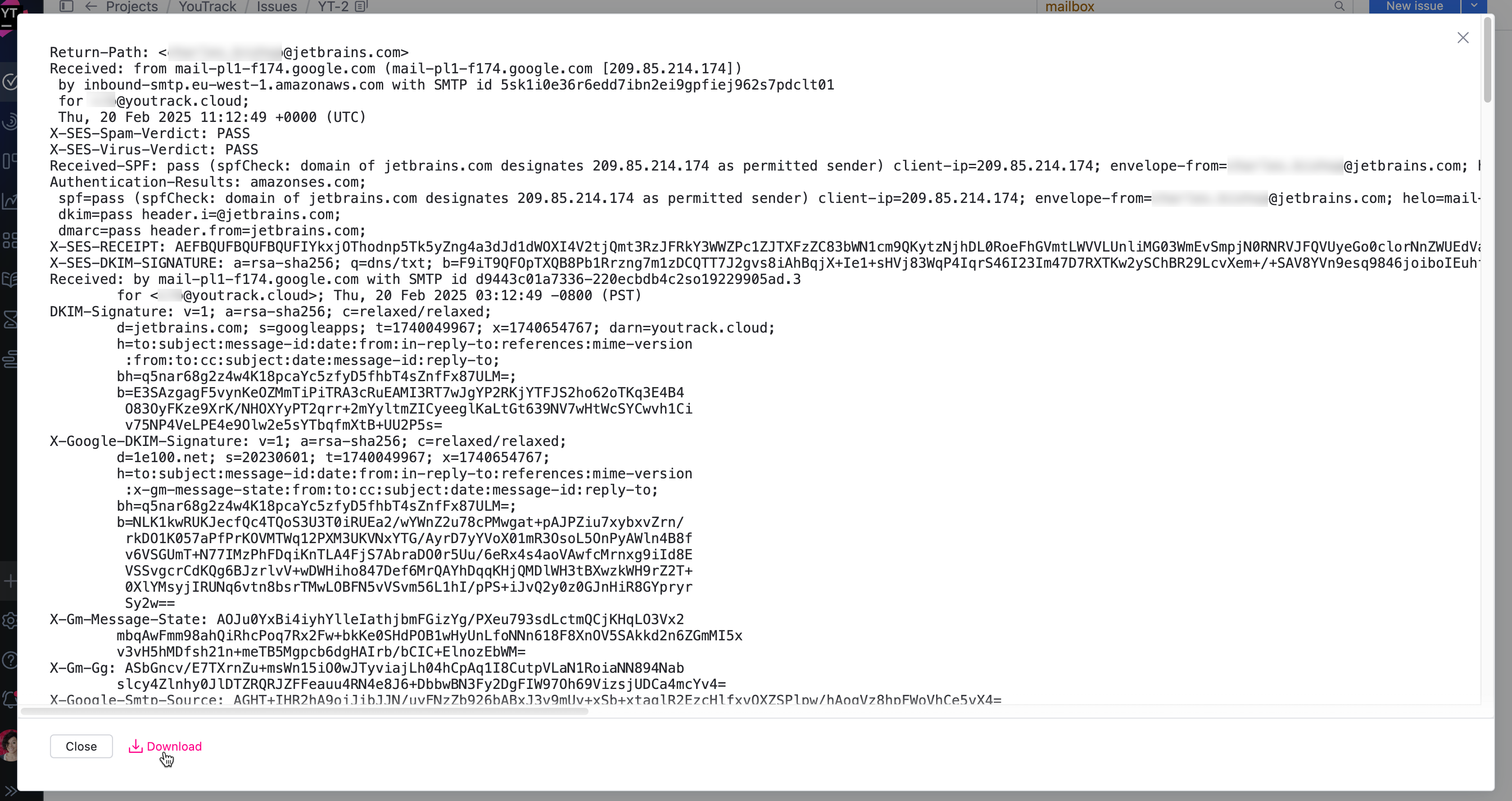 Original email for a comment in YouTrack. Original email for a comment in YouTrack.