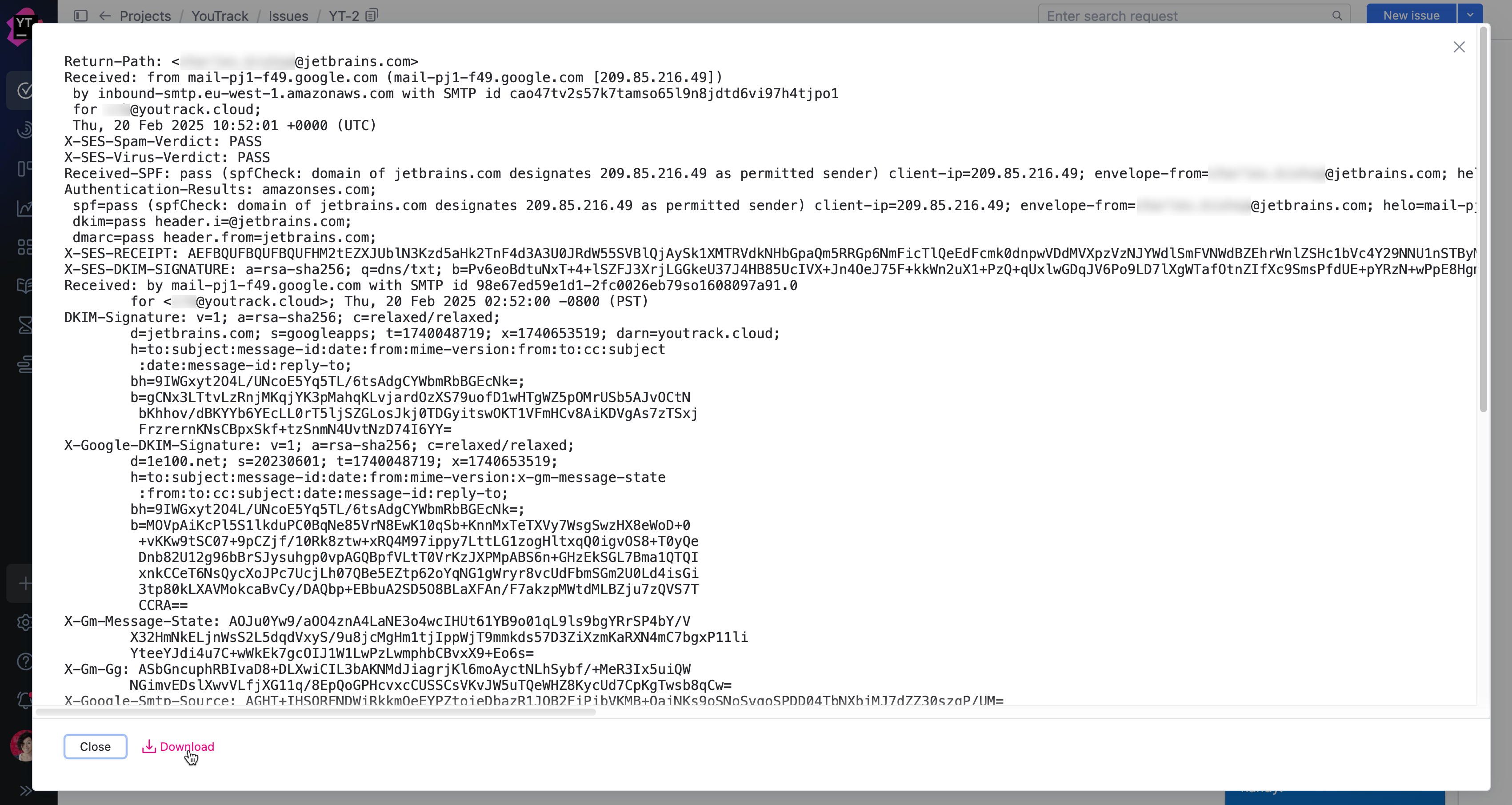 Original email for an issue in YouTrack. Original email for an issue in YouTrack.