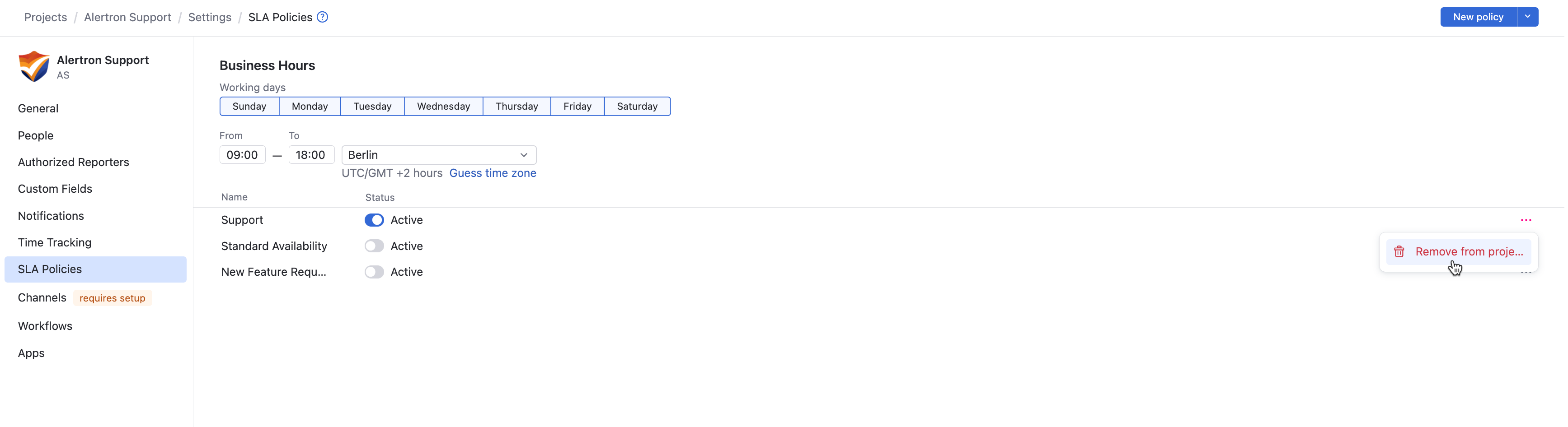 Remove an SLA policy from a project Remove an SLA policy from a project