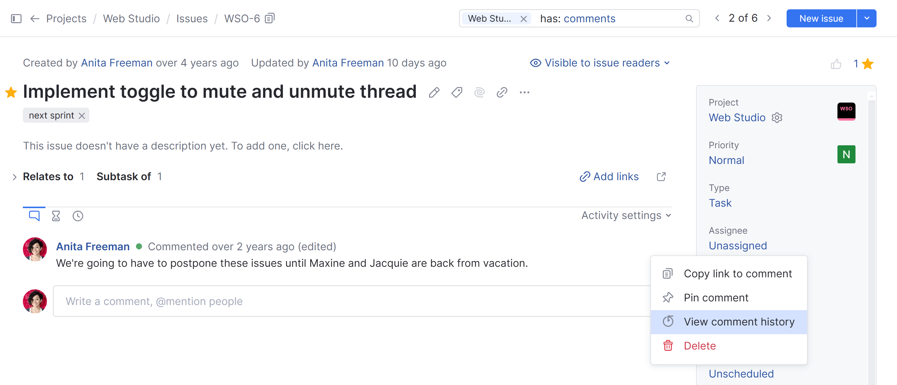 Restore a previous version of a comment. Restore a previous version of a comment.
