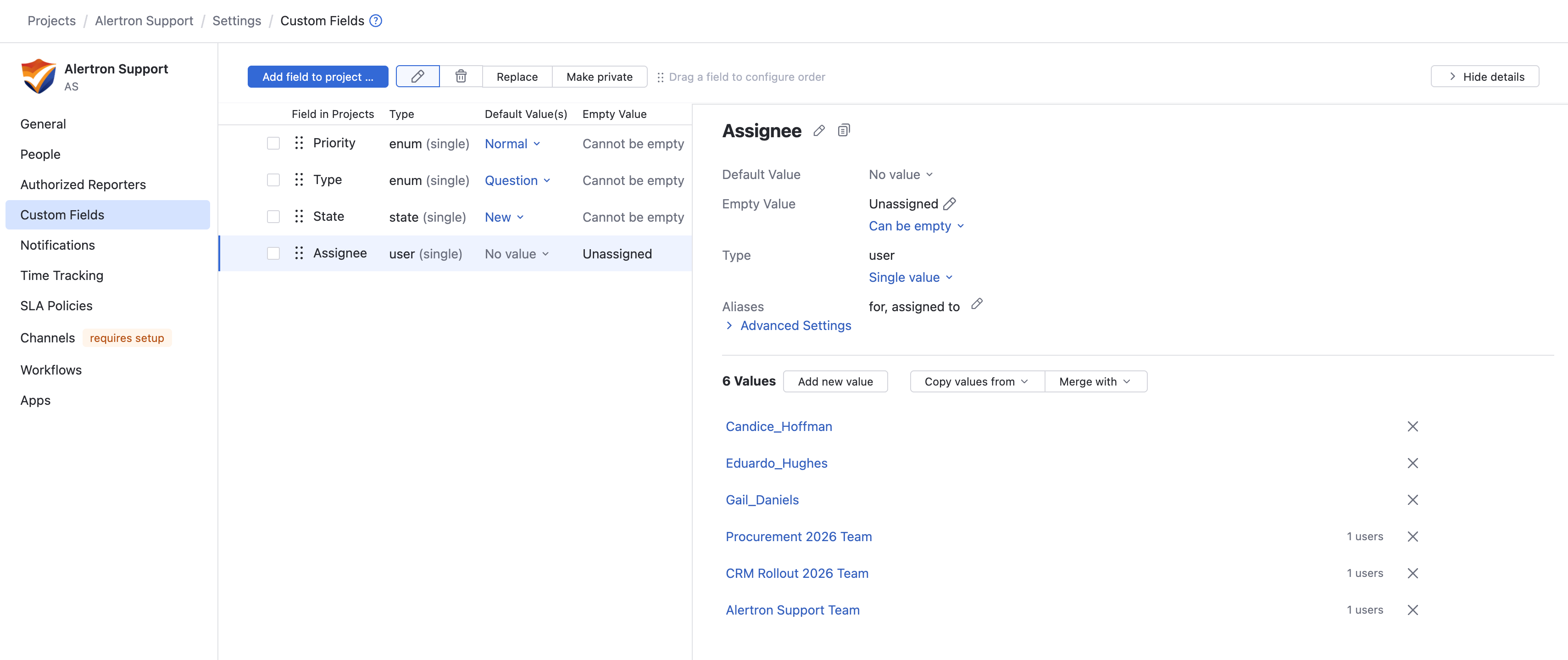 The updated list of assignees in a helpdesk project. The updated list of assignees in a helpdesk project.