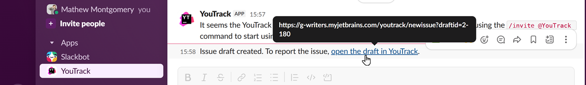 Youtrack app issue draft created Youtrack app issue draft created