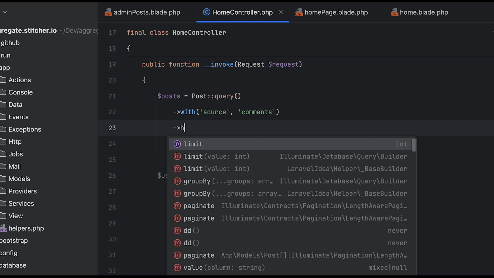 Suporte do Eloquent para o Laravel no PhpStorm